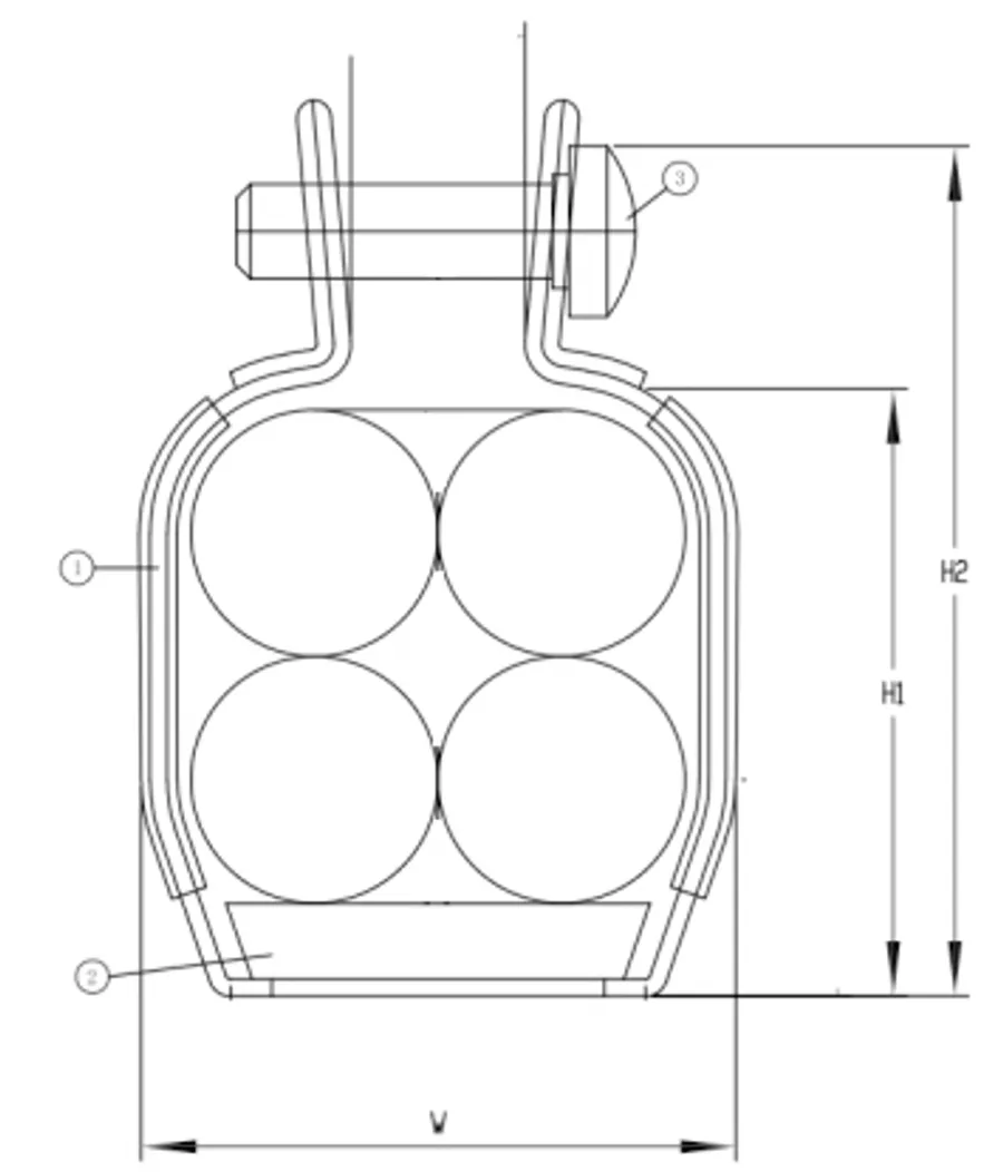 Stainless Steel Cable Cleat - Quad Type - Technical Drawing