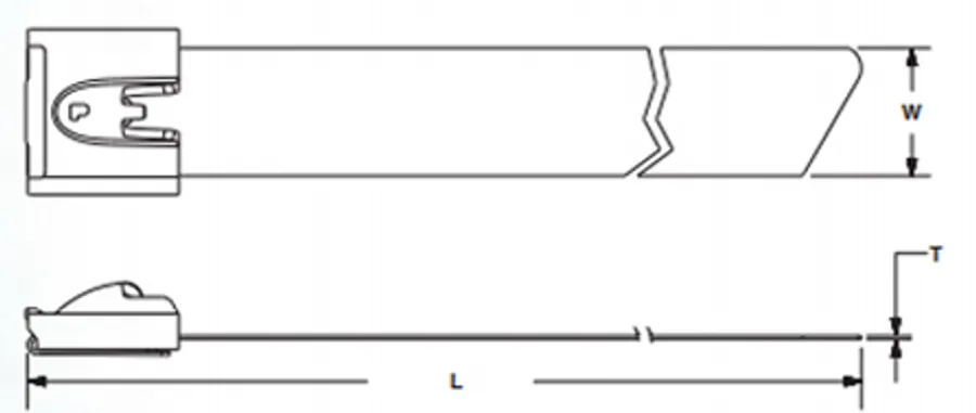 Ball Lock Uncoated Stainless Steel Cable Tie - Technical Drawing